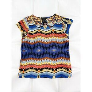 MM Couture by Miss Me Sz S Colorful Aztec Print Caged Cut Out Blouse Top Womens